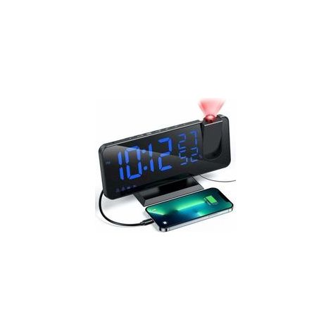Reveil Projecteur avec Radio, Horloge Numérique, Radio Reveil USB avec Double Alarme et Écran Miroir LED de 7(mot bleu),de (1/5)