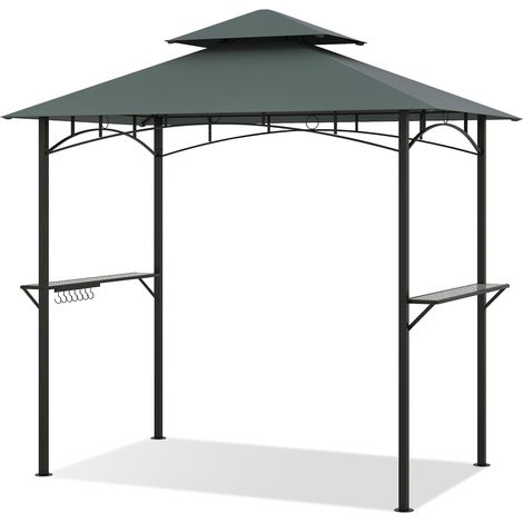 Grillpavillon mit Doppeldach und Ablagen, 240 x 151 cm, Grau