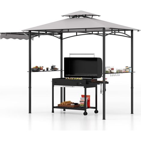 Goplus – Tonnelle barbecue avec auvent latéral – Dimensions 318x153x250cm – Tissu polyester ignifuge – 2 étagères et 12 crochets de suspension (1/5)