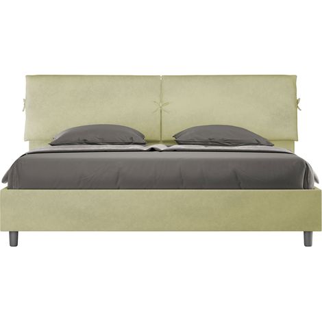 Letto Matrimoniale King Size 200x200 cm con Rete e Contenitore Testata con Cuscini Imbottito in Microfibra Mados Tè Verde (1/5)