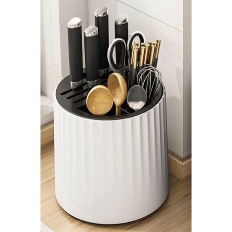 (Noir et blanc) Porte couverts rotatif à 360°, porte couteaux de comptoir de cuisine, antirouille et résistant à la corrosion, porte couteaux rond robuste avec trou de drainage, adapté à un usage fami (1/5)