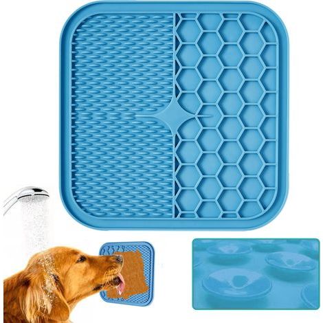Hundematte mit Saugnapf, BPA-frei, angstlösend, blutloser Hundenapf, leicht zu reinigen, für die Hundepflege und -erziehung (klein (15 x 15 x 1 cm), blau) (1/5)