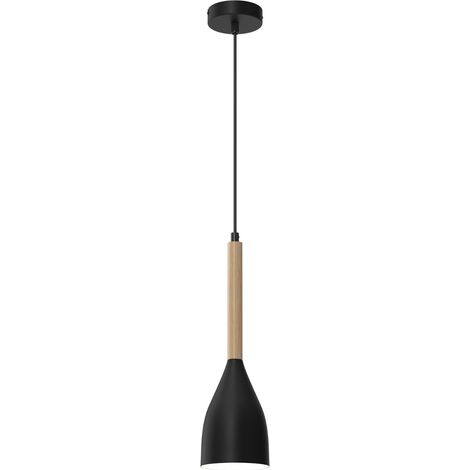 Suspension Muza noir mat métal/bois 1xE27 Luminex