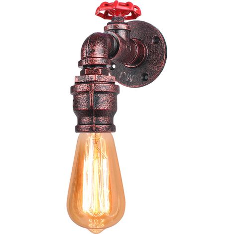 Vintage Applique Murale Conduite d'eau Lampe Murale Industriel Luminaire Métal E27 pour Salon Chambre Loft Bar Rouille Rouge (1/5)