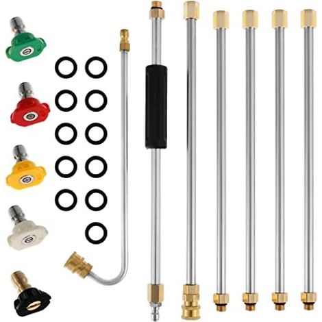 Ensemble de rallonges 4000 PSI pour nettoyeur haute pression - Tige d'extension gouttière Outils télescopiques avec 5 embouts buse 6,35 mm (1/5)