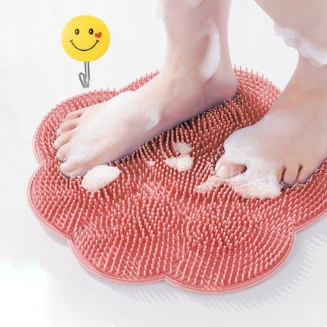 Tapis de douche exfoliant pour les pieds, éponge corporelle en silicone avec ventouses, tapis de bain exfoliant (rose) (1/5)
