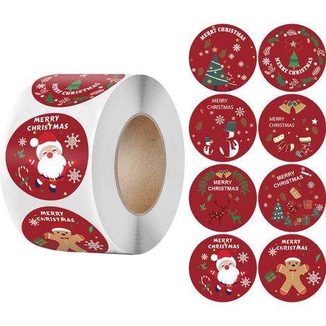 1 Rouleau Autocollant, Rond 2,5 cm, Matériau auto-adhésif, Décoration Noël, Fermeture enveloppe cadeau (1/5)
