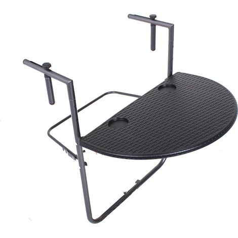 Balkontisch, Klapptisch, Rattan-Optik 83 x 36 x 39,5cm Schwarz, Gartentisch (1/3)