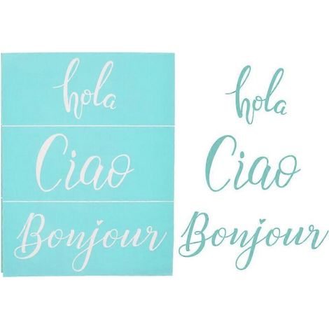 Pochoir autocollant imprimé « Salutations » pour sérigraphie, idéal pour la décoration de t-shirts, coussins et textiles faits main.