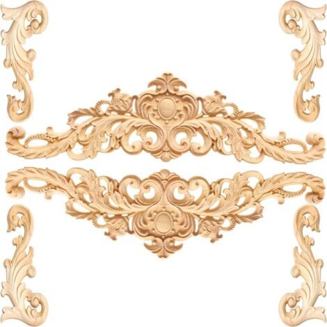 BUNTHAUS 6 Pièces Moulure Décorative en Bois, Onlay Applique Sculpté, Objet Décoratif, Décalcomanie pour Sculpture, Ornements pour Meubles, 2 Styles