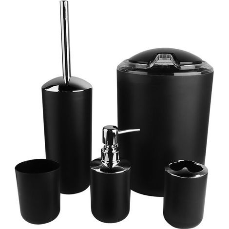 Badezimmer-Accessoire-Set, Zahnbürstenhalter, Abfalleimer, Seifenspender (schwarz), 6-teilig/Set (1/5)