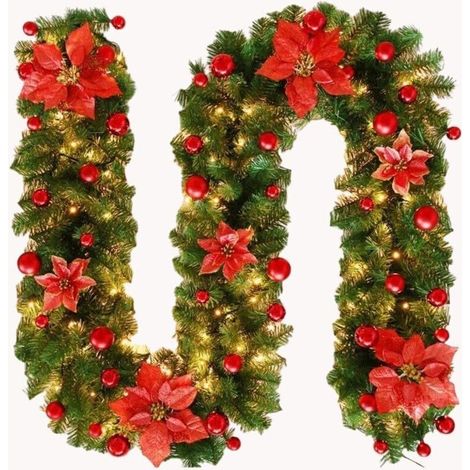 – Guirlande de Noël artificielle 2,7m – Lumières LED chaudes – Décoration intérieure et extérieure – PVC inoffensif et sans odeur