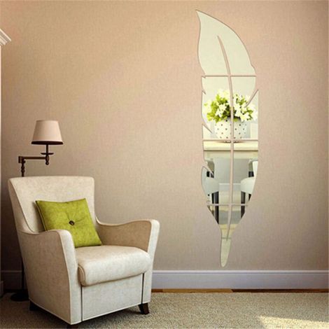 Miroir Mural Autocollant Forme De Plume - 120 x 30 cm - Pour Salle De Bain Chambre Salon Entrée - 1 Pièce (1/5)