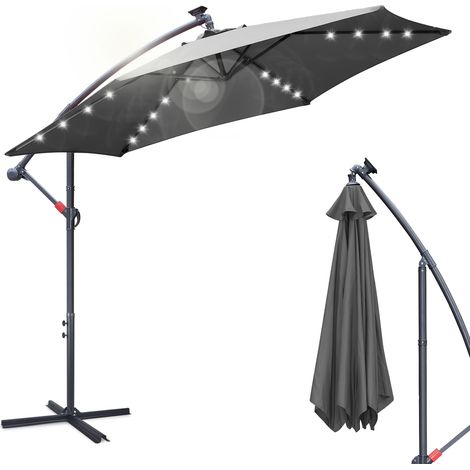Hengda Ombrellone con LED Ombrellone da giardino pieghevole Ombrellone da spiaggia girevole a 360° Idrorepellente Grigio 300 x 300 cm (1/5)