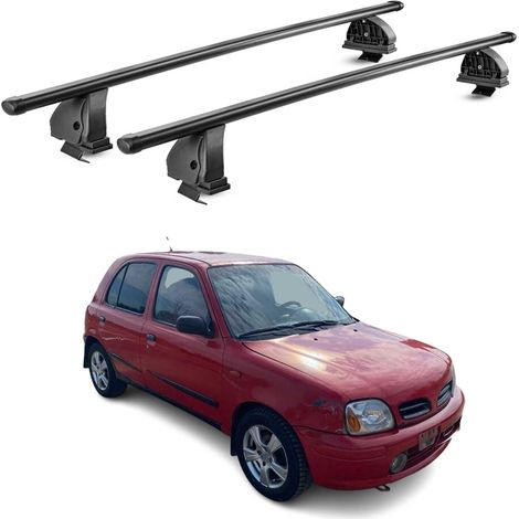 OMAC Stahl Dachträger Querträger Nissan Micra II 1992-2003 – TÜV / DIN 75302:2019 – Abschließbar – Max. 75 kg – 2 Stangen – Schwarz (1/5)