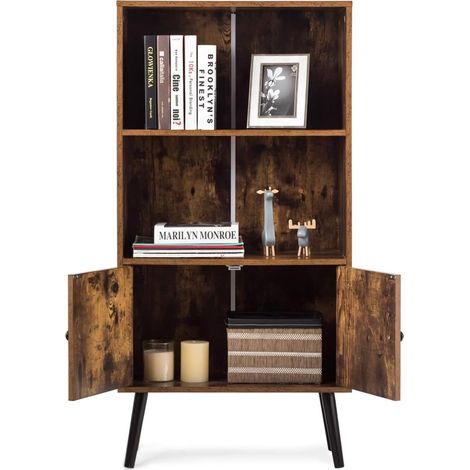 Libreria in Stile retro, Scaffale Portaoggetti a 2 Ripiani con Armadio, Decorazione in Salotto, Studio, Ufficio, Marrone Vintage, 60 x 30 x 120 cm (1/5)