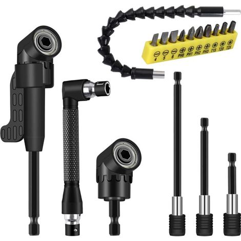 17 jeux d'accessoires de perçage flexibles : adaptateur de perçage à angle droit de 105°, porte-perceuse, embouts de tournevis, adaptateur à angle de 90°-AquaForge (1/5)