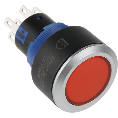 Bouton-poussoir, Momentané lumineux, LED Rouge, 3 A, 5 A, Rouge, Montage panneau (1/4)