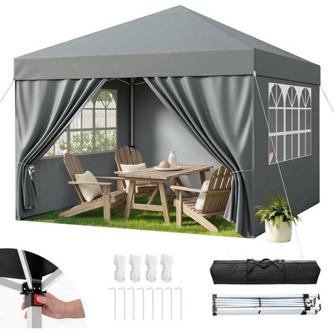 Faltpavillon 3x3m Grau mit 4 Seitenwänden, wasserdicht, UV-Schutz 50+ (1/5)