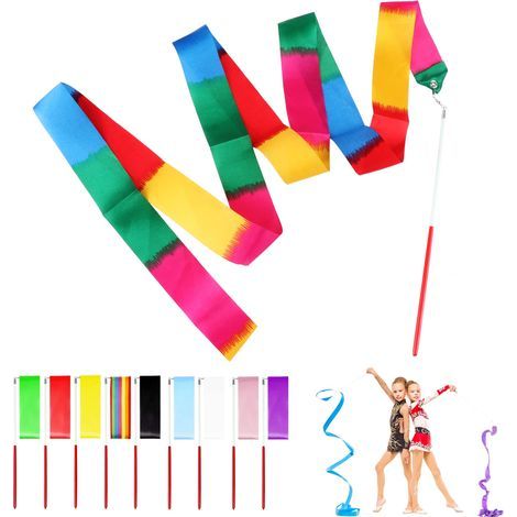10 Pièces uban de Danse, 2 mètes Gym Fitness ubans de Gymnastique ythmiques pou Les Enfants Danse Atistique Entaînement Cadeaux de Fête d'annivesaie (1/4)