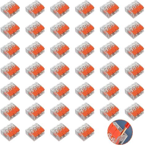 40 PCS Bornes de Connexion, Connecteur Electrique 4.0 mm² Orange Type Quick Plug-in Terminals Compacts Rapide Cosses Transparent Modèle Compact Bornes de Lustre pour Câblage Domestique et Automobile (1/5)