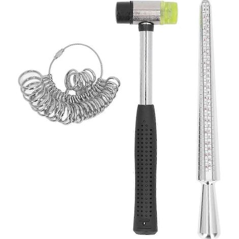 Ensemble d'outils pour mesurer la taille des bagues, mandrin de mesure, marteau de bijoutier, règle de mesure (1/5)