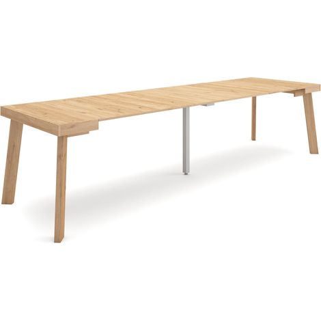 Skraut Home - Mesa Consola extensible, Mesa comedor plegable, 300, Para 14 comensales, Patas de madera, Estilo Moderno, Roble (1/5)