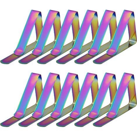 Lot de 12 pinces à nappe en acier inoxydable réglables pour nappes de 3,8 cm d'épaisseur. Pinces d'angle pour nappes. (1/4)