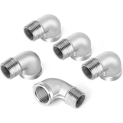 2 pièces 304 connecteurs coudés à 90 degrés en acier inoxydable, raccords de tuyauterie BSP femelles 1 "x 1" - 1/2" F x M (1/5)