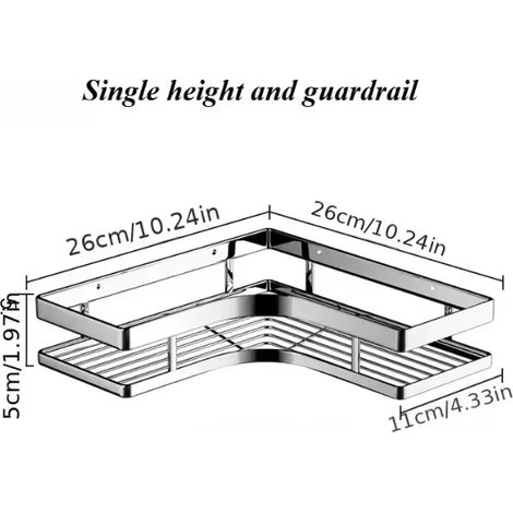 (Silvery G4628A) Étagère murale de salle de bain avec cadre triangulaire en fer épais, étagère d'angle de cuisine (1/5)