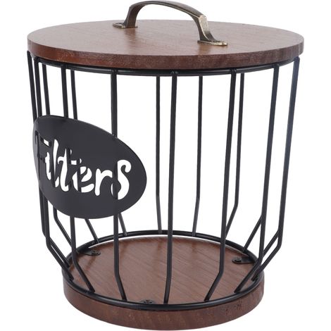 Porte-filtres à café rustique avec couvercle, récipient de rangement pour filtres à café, porte-dosettes de café pour comptoir, accessoires de bar à café, décoration 0291 F Noir (1/5)