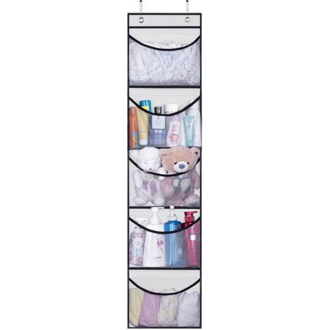 QORVA-Étagère Suspendue,Organisateur de Rangement Suspendu Dessus de la Porte avec 5 Grande Poche et 2 Crochets, pour Chambre d'enfant, Salle de Bain, Cuisine, Chambre à Coucher (1/4)