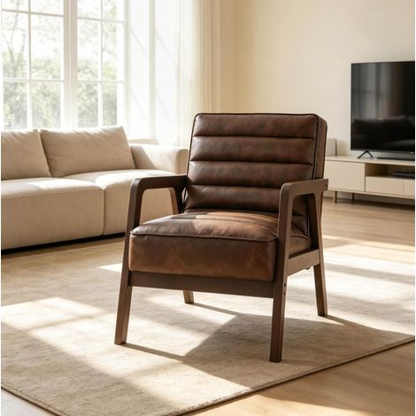 Poltrona da salotto 64x86x79 cm in PU e legno marrone, confortevole, stile moderno FloraGrace (1/5)