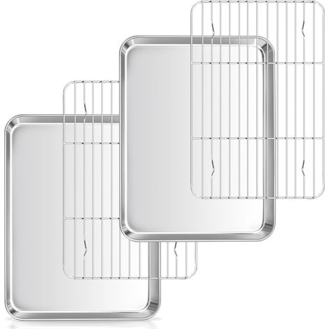 2 Plaques De Cuisson, 2 Grilles De Refroidissement, Acier Inoxydable, Bord Rehaussé, Four Domestique (1/5)