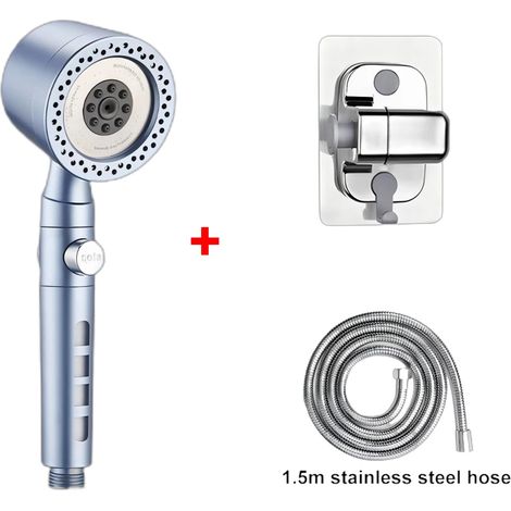 (Ensemble bleu) Pommeau de douche à main ABS à 5 jets, économe en eau, style spa, avec filtre et grand débit. Ensemble de buses pour robinet de douche portable et filtre pour salle de bain. (1/5)