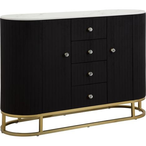 Consolle metallo dorato, tessuto nero e similmarmo, cassetti e ante 120x40x85cm Montpellier (1/5)