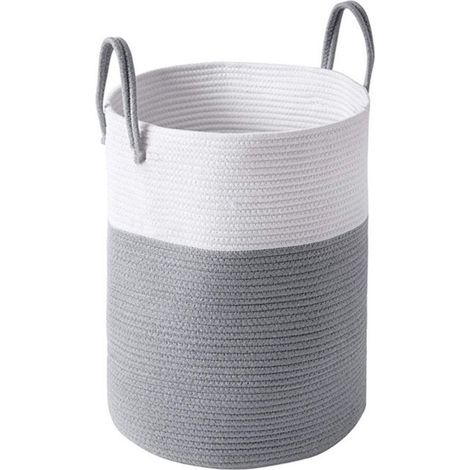 Cesto portabiancheria intrecciato con manico, ideale per riporre biancheria sporca o giocattoli, 38 cm x 50 cm, beige/nero. (1/5)