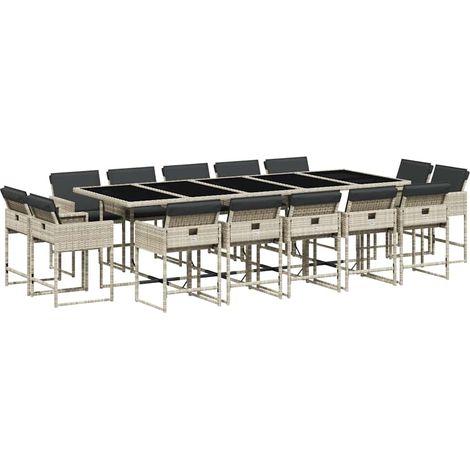Maison Exclusive - 15-tlg. Garten-Essgruppe mit Kissen Hellgrau P