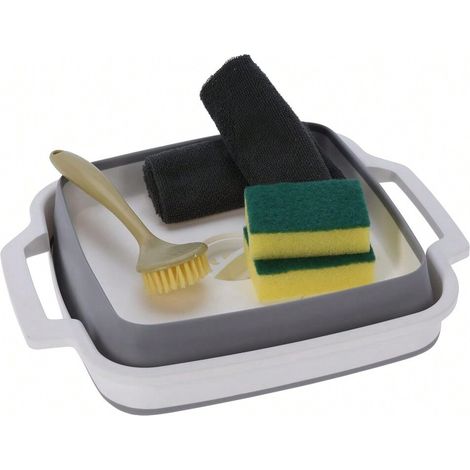 Seau de vaisselle pliable camping 10L - Bol lavage portable avec accessoires - Kit vaisselle repliable cuvette panier pour randonnée festival pique-nique (1/4)