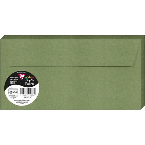 Clairefontaine Pollen Enveloppes DL Vert Sauge - Lot de 20, papier teinté, FSC