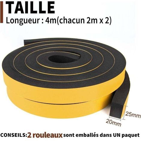 Bande d'étanchéité en mousse (2 rouleaux, 25 mm (l) x 20 mm (H) x 4 m (L), résistante aux intempéries, aux chocs et aux collisions, pour protéger les meubles. (1/3)
