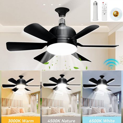 Ventilateur de plafond à intensité variable de 46 cm avec base, 3000-6500K, 3 vitesses de ventilation, minuterie 2/4 heures,noir (1/5)