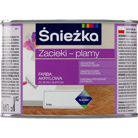 Peinture acrylique Śnieżka pour effets de coulures et de taches, blanc mat, 0,4 L (1/2)