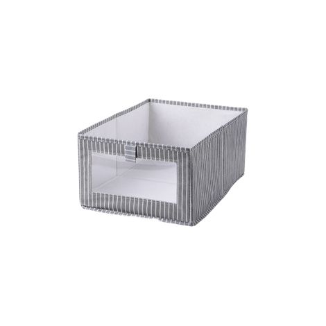 Grande boîte de rangement ouverte, rayures verticales blanches, pliable, boîte de rangement style dessin animé, grande capacité, gris uni, grande taille. (1/4)