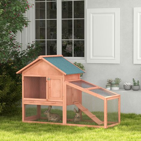 Conejera de Exterior Hecha de Madera Jaula para Conejos Dos Niveles con Techo Puerta y Ventana Bandeja Extraíble y Lavable Alta Comodidad Gran Espacio 144x64.5x100cm (1/5)