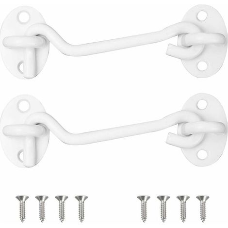 Lot de 2 crochets tempêtes (100 mm, blanc), Bolatus en acier inoxydable avec illet, pour porte, garage, fenêtre, cabine, porte (1/4)