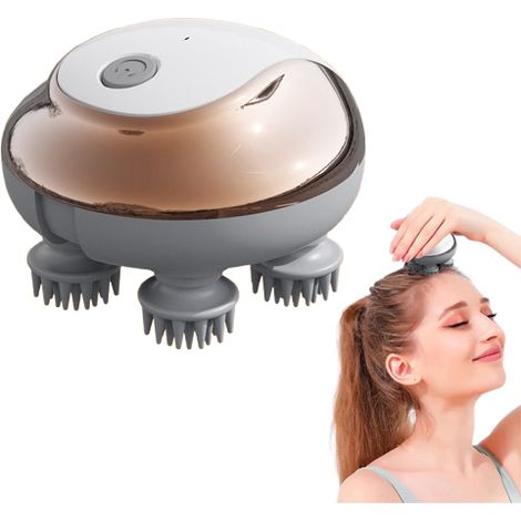 Masseur de tête électrique portable - Masseur de tête portatif rechargeable avec 4 griffes de massage détachables, utilisable sur peau sèche ou humide, aide à soulager le stress-AquaForge (1/5)