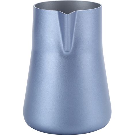 Pichet à lait en acier inoxydable pour mousser le lait, idéal pour le café au lait et le latte art à la maison (bleu, 350 ml). (1/5)