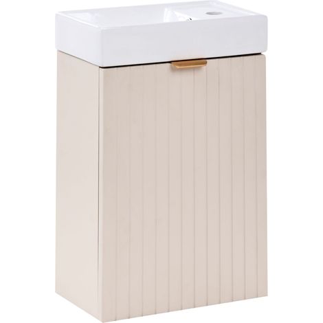 Meuble-lavabo Mural avec Vasque Façade Cannelée Salle de Bains Beige Jundaira (1/5)