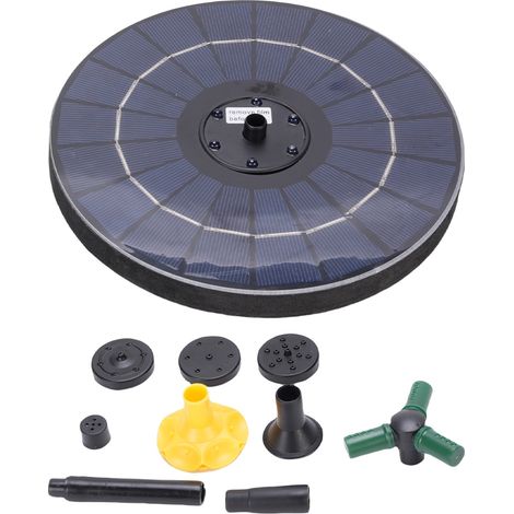 Ortviai Fontaine solaire pour bain d'oiseaux avec LED colorées, 6 buses, 3 tiges et panneau 4 W – Noir